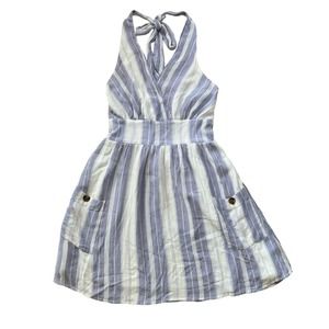 American Eagle Striped Halter Dress Women’s Size Small Smocked Pockets Midi Boho
